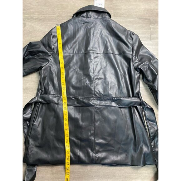 Zara Black Faux Leather Short Trench Water Repellent Jacket Women’s Size Small - Picture 3 of 13